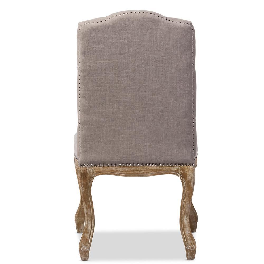 Hudson Chic Rustic French Country Cottage Weathered Oak Beige Fabric Button-tufted Upholstered Dining Chair FredCo