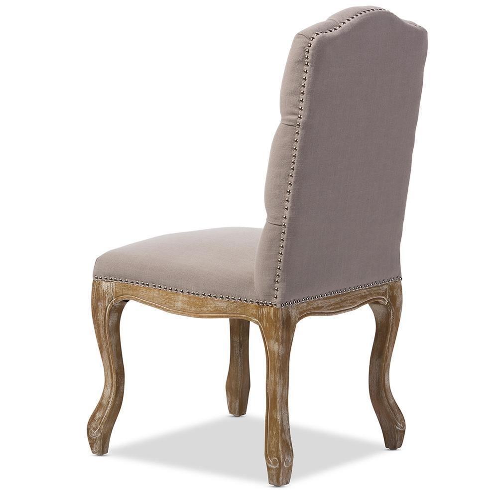 Hudson Chic Rustic French Country Cottage Weathered Oak Beige Fabric Button-tufted Upholstered Dining Chair FredCo