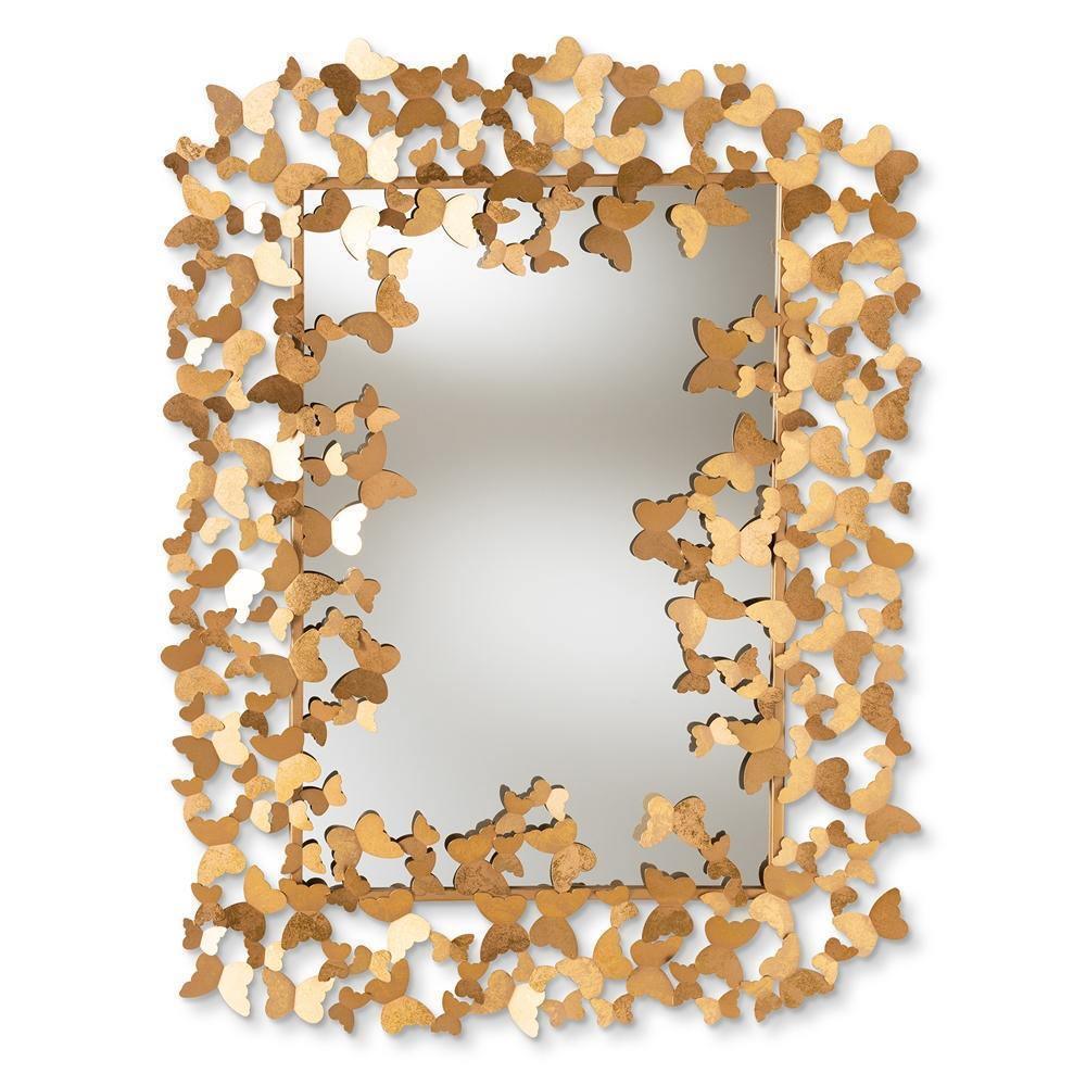 Idalia Modern and Contemporary Antique Gold Finished Butterfly Accent Wall Mirror FredCo