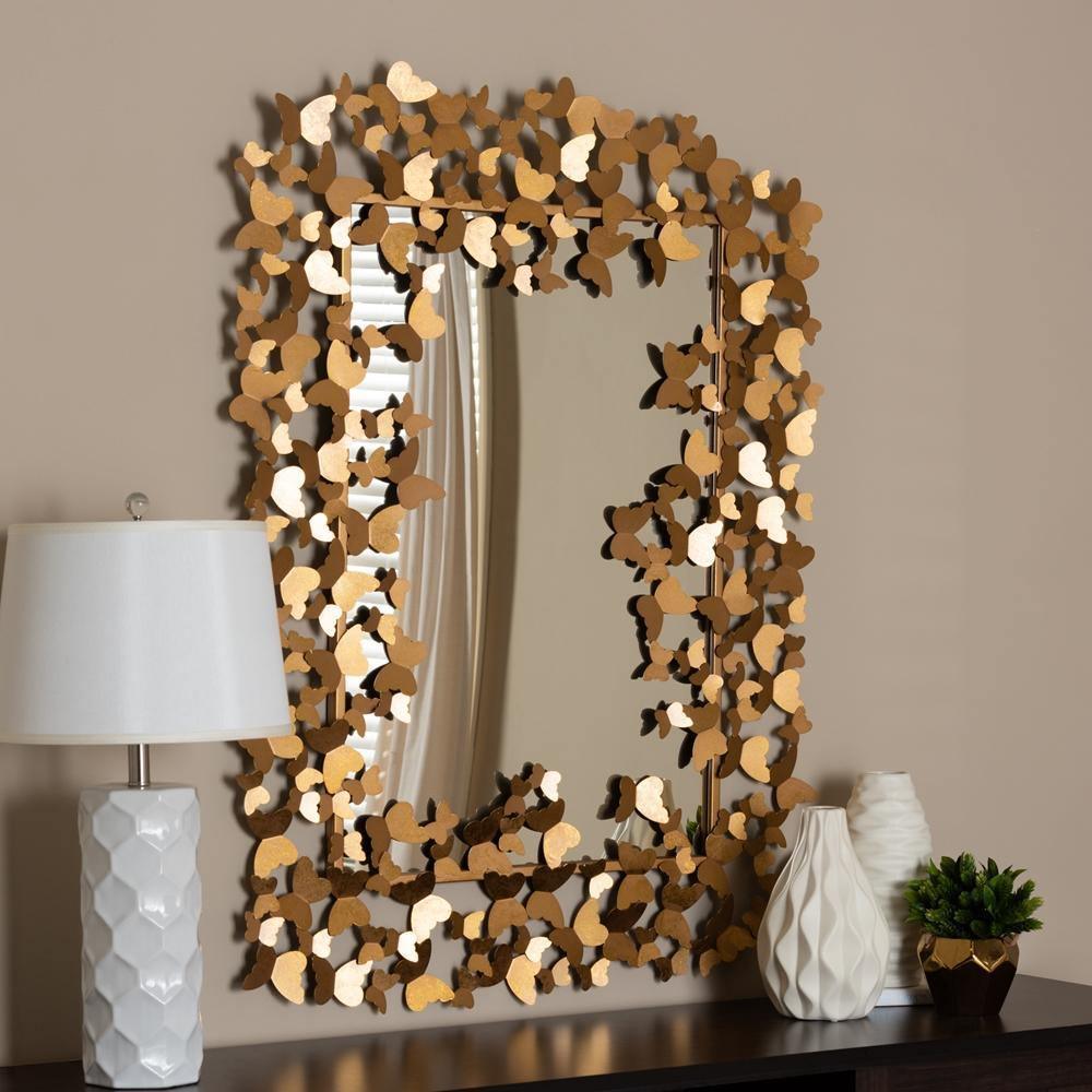Idalia Modern and Contemporary Antique Gold Finished Butterfly Accent Wall Mirror FredCo