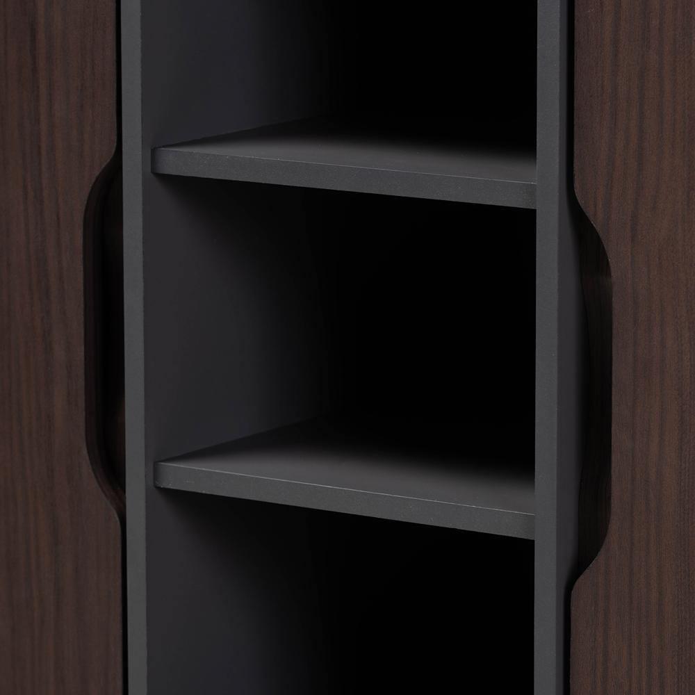 Idina Mid-Century Modern Two-Tone Dark Brown and Grey Finished Wood 2-Door Shoe Cabinet FredCo