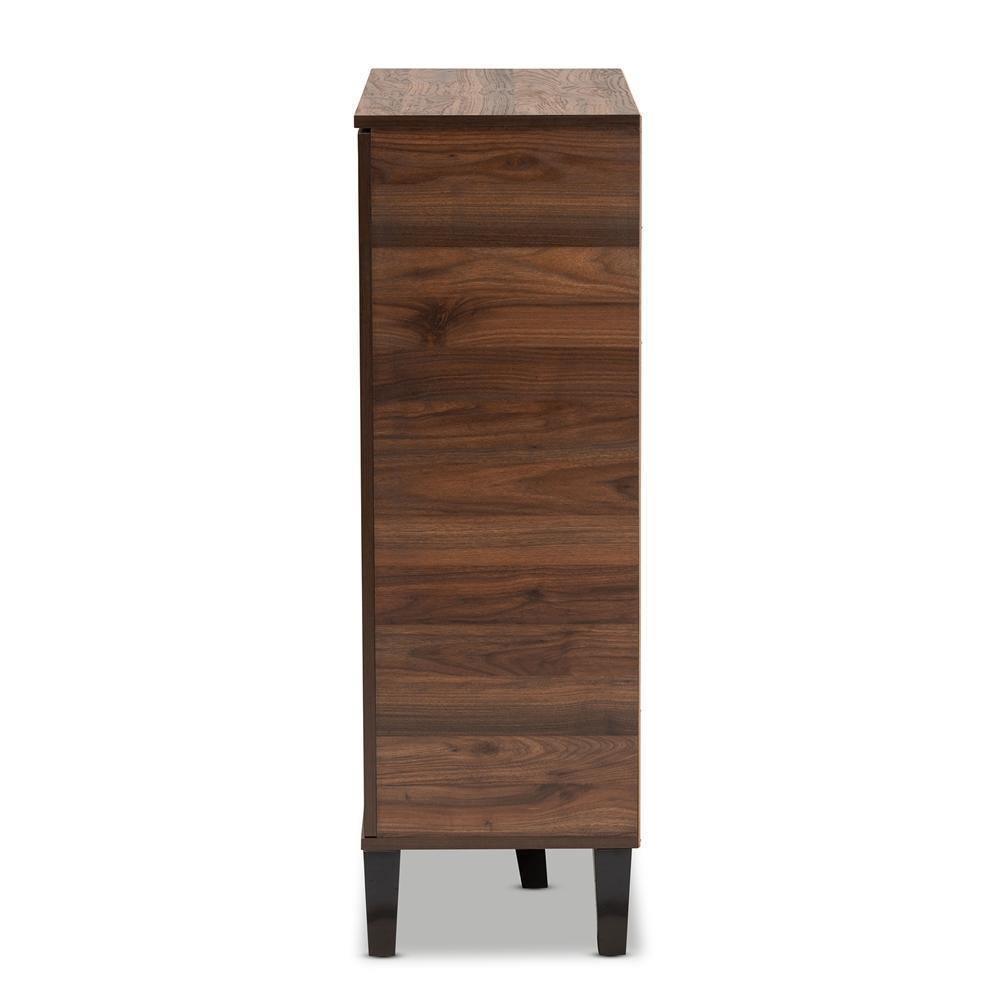 Idina Mid-Century Modern Two-Tone Walnut Brown and Grey Finished Wood 1-Door Shoe Cabinet FredCo