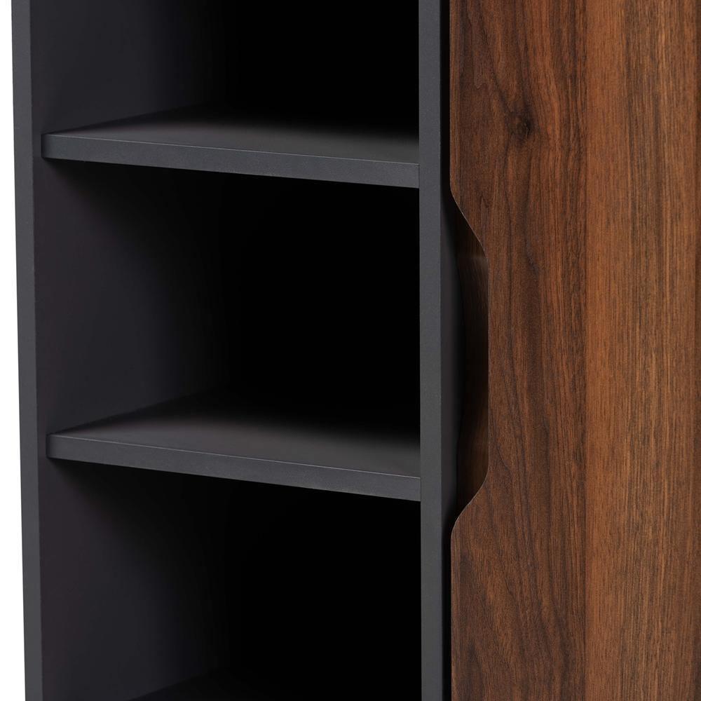 Idina Mid-Century Modern Two-Tone Walnut Brown and Grey Finished Wood 1-Door Shoe Cabinet FredCo