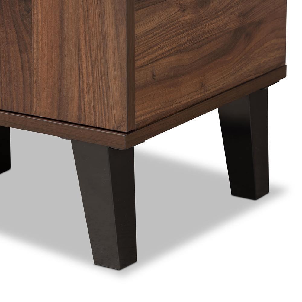 Idina Mid-Century Modern Two-Tone Walnut Brown and Grey Finished Wood 1-Door Shoe Cabinet FredCo