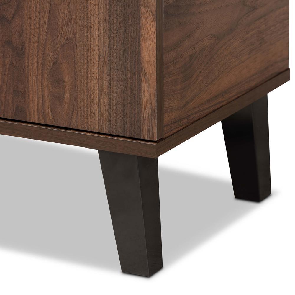 Idina Mid-Century Modern Two-Tone Walnut Brown and Grey Finished Wood 2-Door Shoe Cabinet FredCo