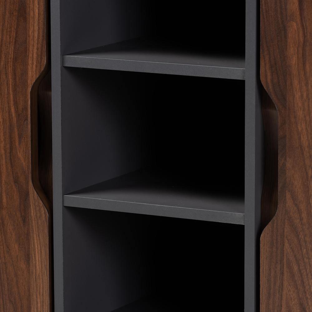 Idina Mid-Century Modern Two-Tone Walnut Brown and Grey Finished Wood 2-Door Shoe Cabinet FredCo