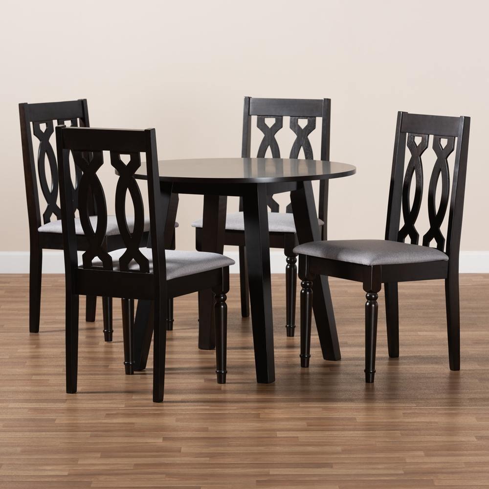 Imogen Modern and Contemporary Grey Fabric Upholstered and Dark Brown Finished Wood 5-Piece Dining Set FredCo