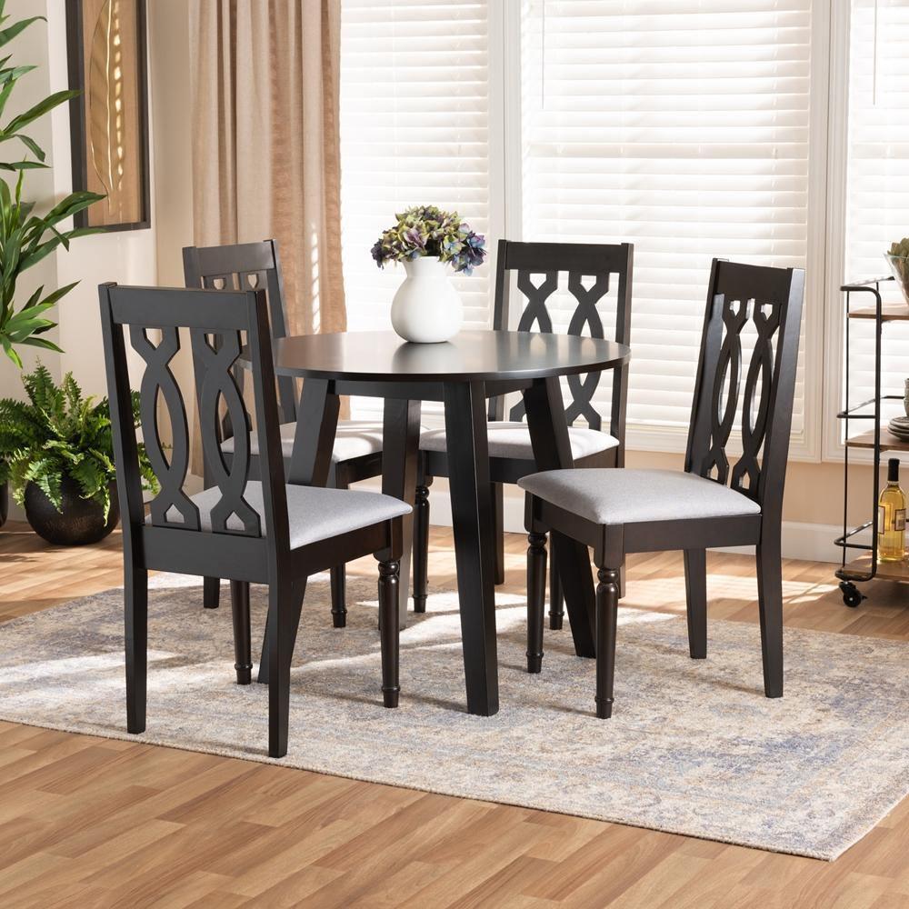 Imogen Modern and Contemporary Grey Fabric Upholstered and Dark Brown Finished Wood 5-Piece Dining Set FredCo