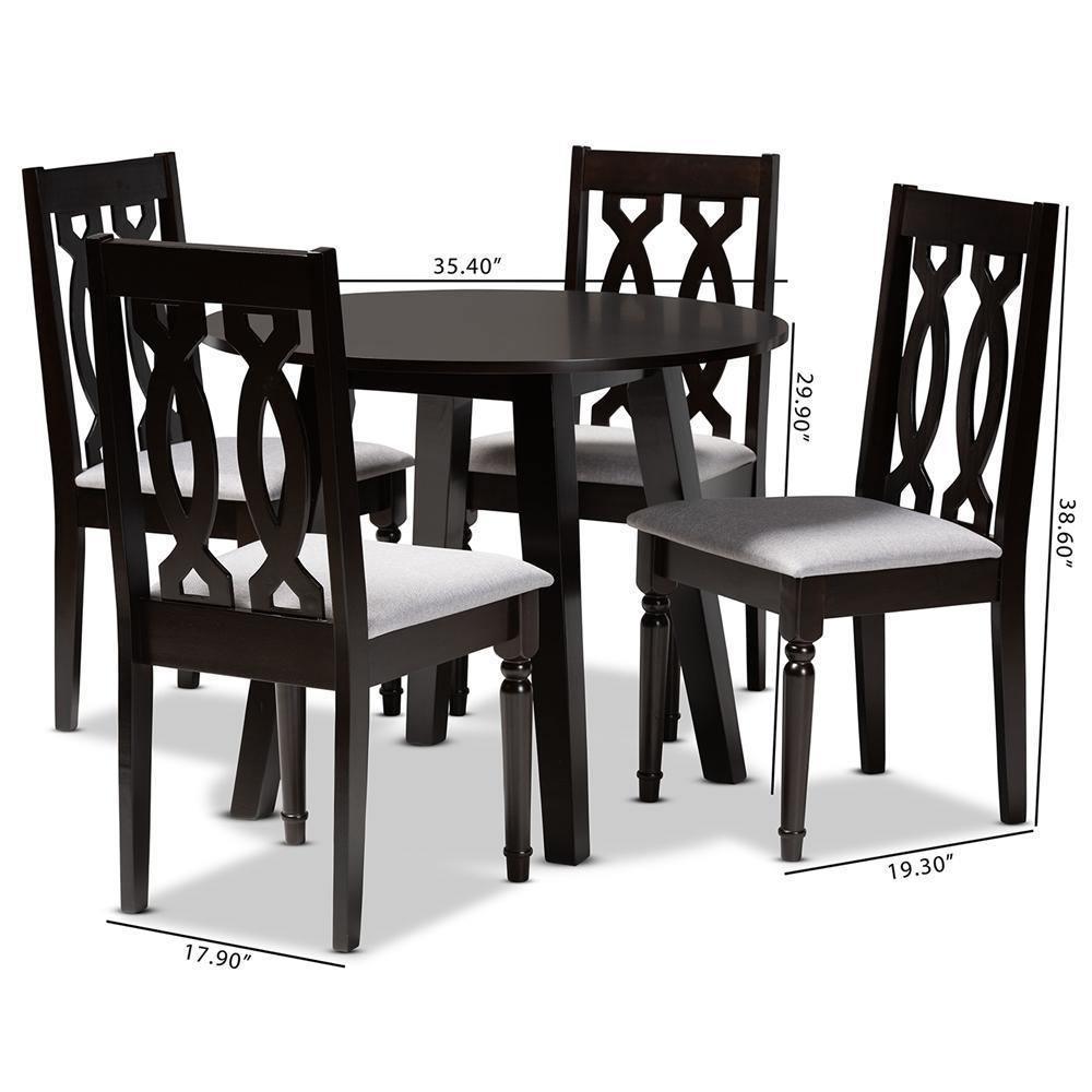 Imogen Modern and Contemporary Grey Fabric Upholstered and Dark Brown Finished Wood 5-Piece Dining Set FredCo
