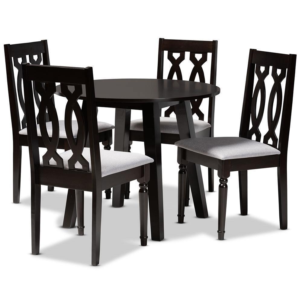 Imogen Modern and Contemporary Grey Fabric Upholstered and Dark Brown Finished Wood 5-Piece Dining Set FredCo