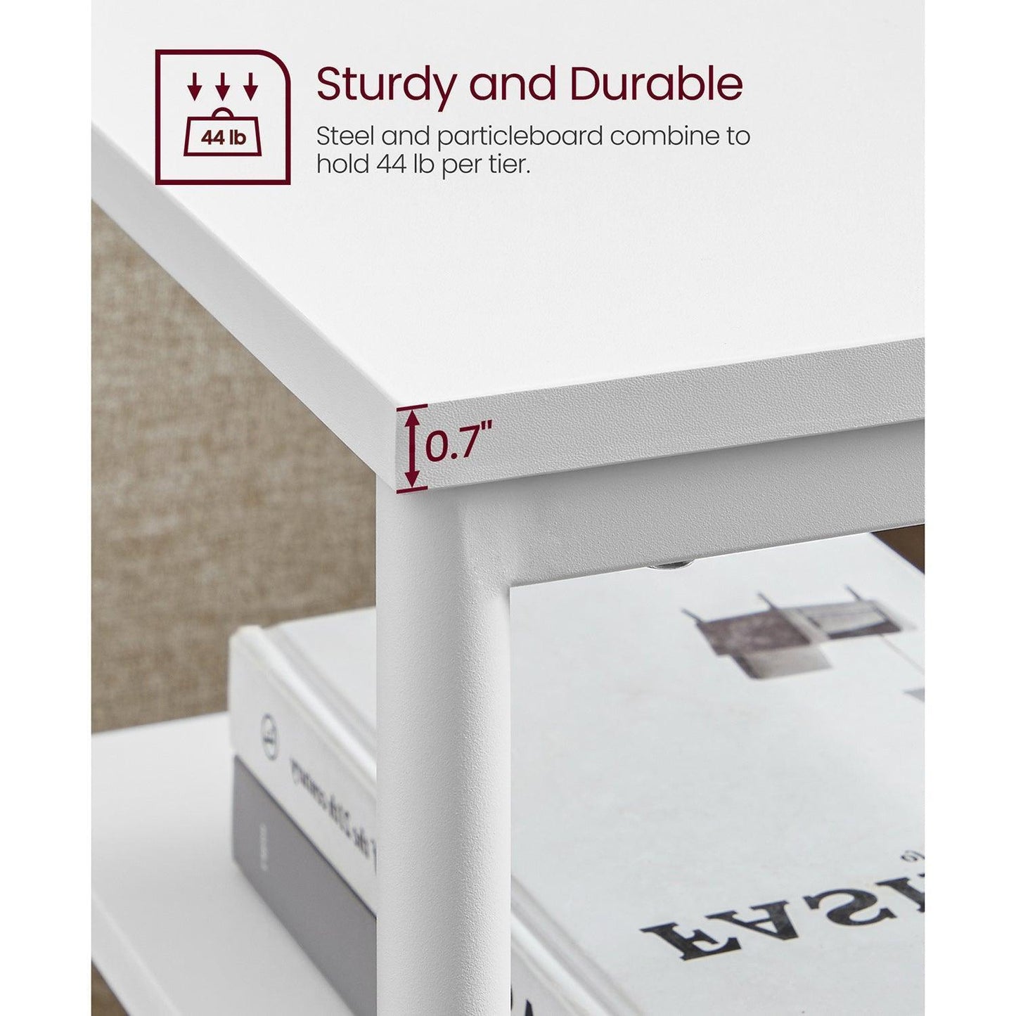 Industrial 3-Tier Tall Side Table White FredCo