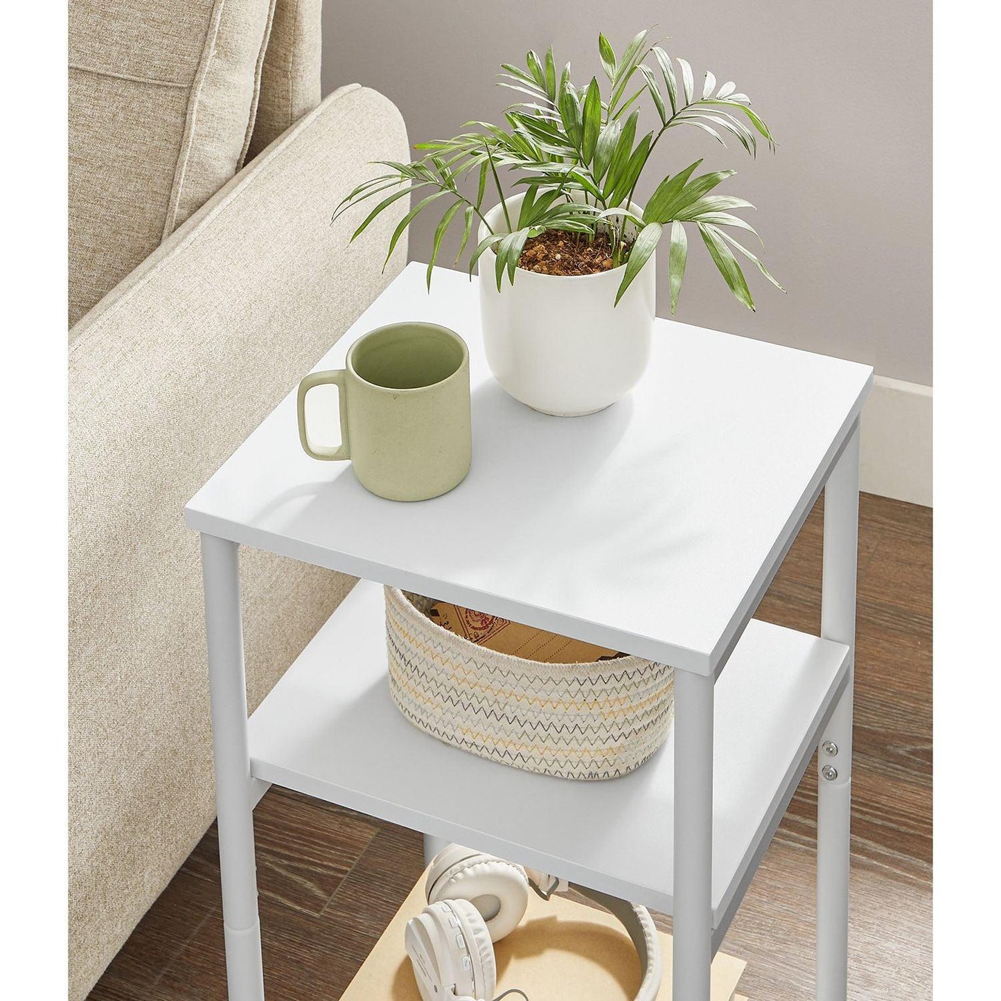 Industrial 3-Tier Tall Side Table White FredCo