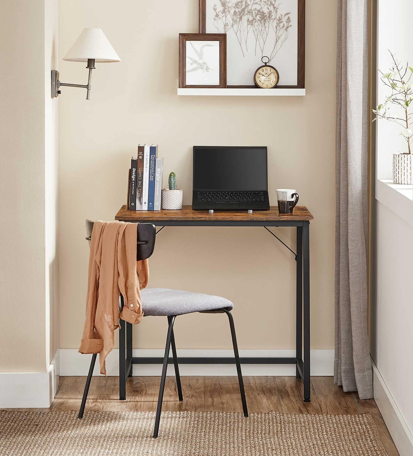 Industrial Browmn Slim Computer Desk for Small Space FredCo