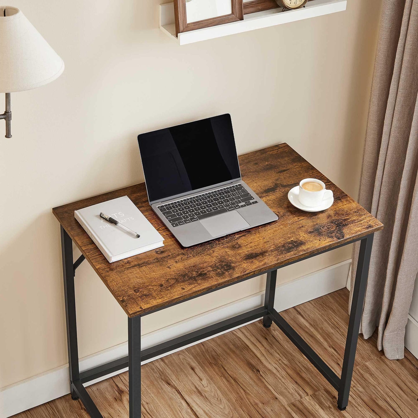 Industrial Browmn Slim Computer Desk for Small Space FredCo