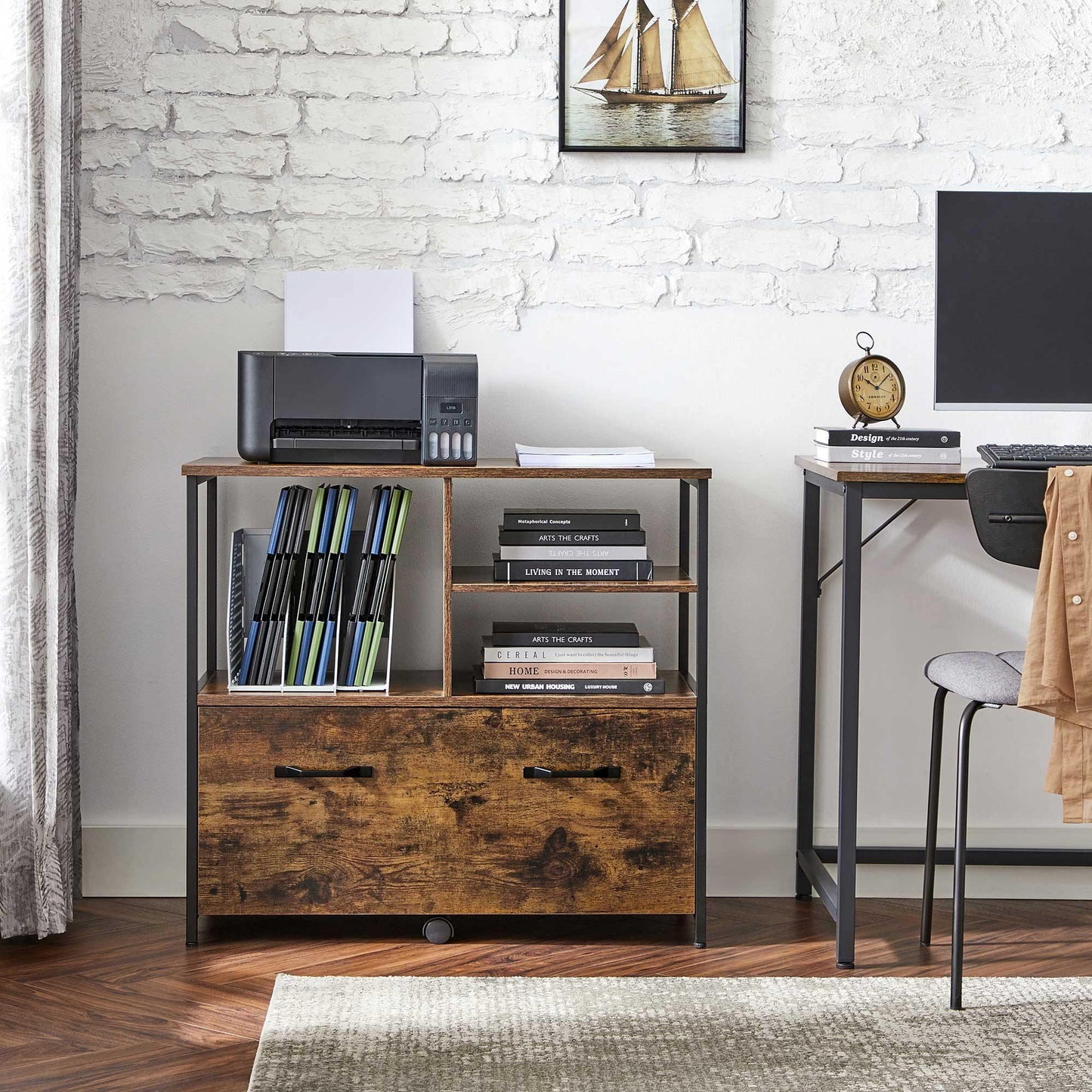 Industrial Brown Large File Cabinet with Drawer FredCo