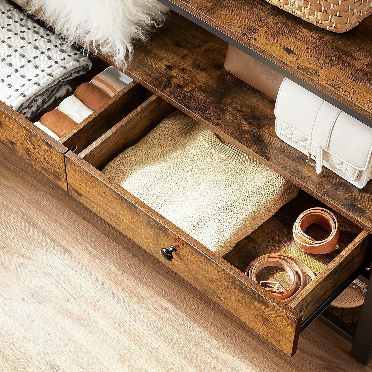 Industrial Brown Open Wardrobe with Drawers FredCo