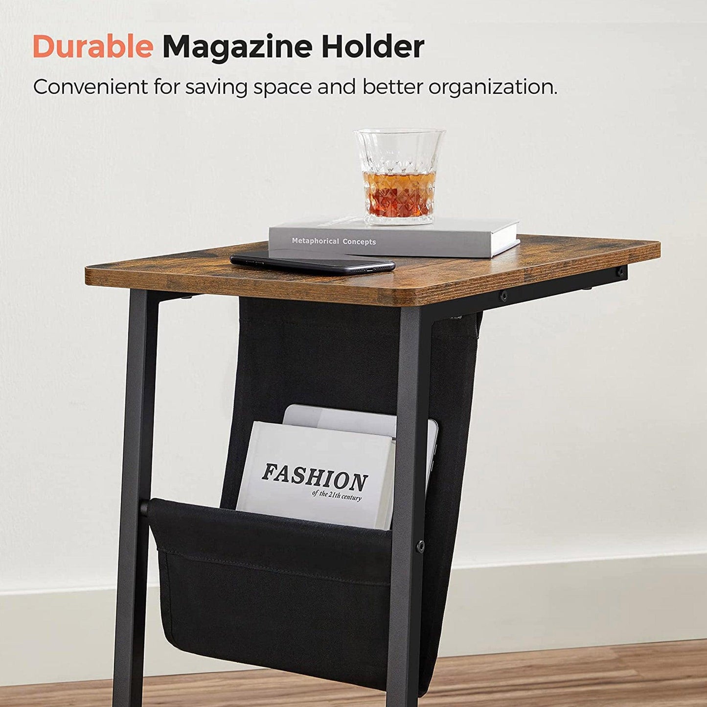 Industrial Brown Side Table with Magazine Holder FredCo