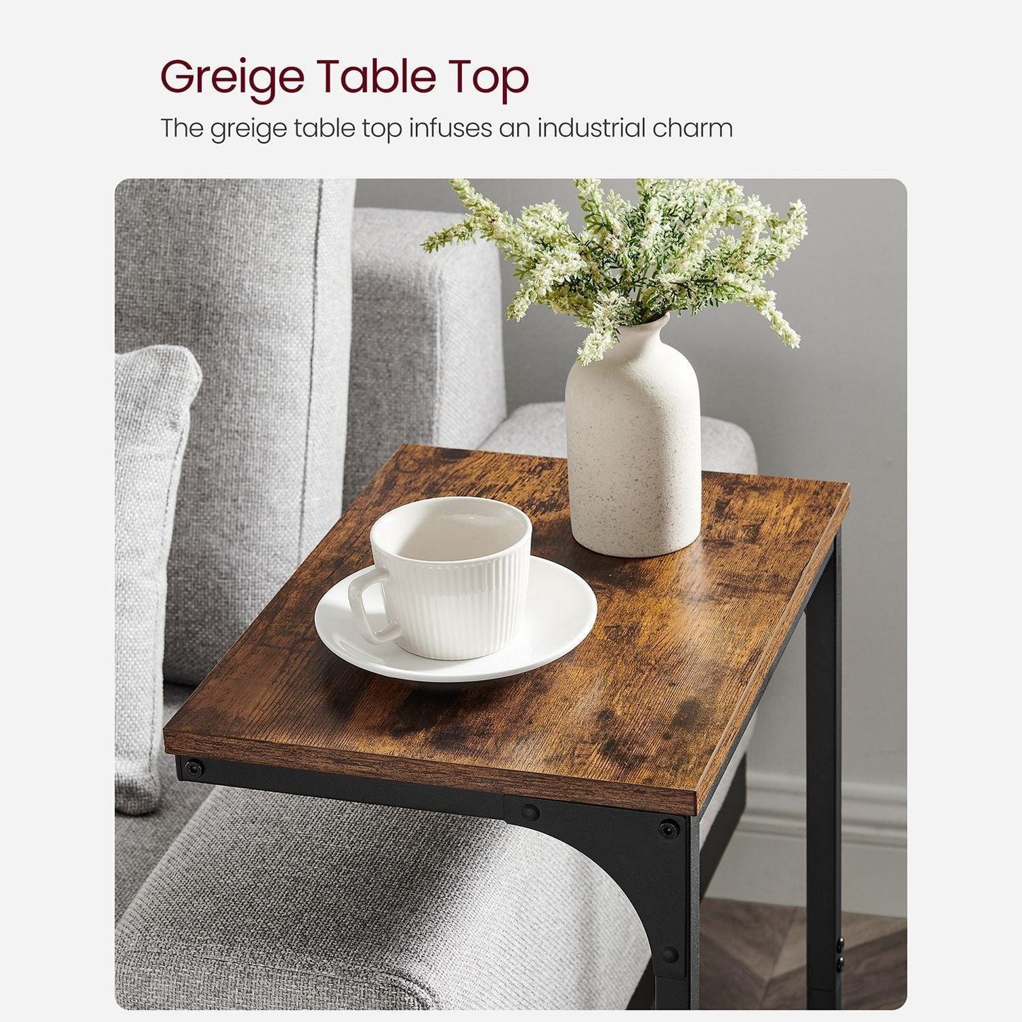 Industrial C-Shaped Side Table, Brown and Black, FredCo