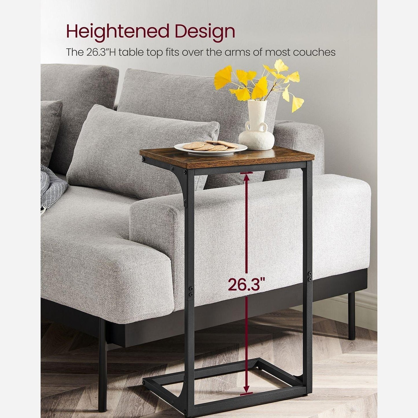 Industrial C-Shaped Side Table, Brown and Black, FredCo