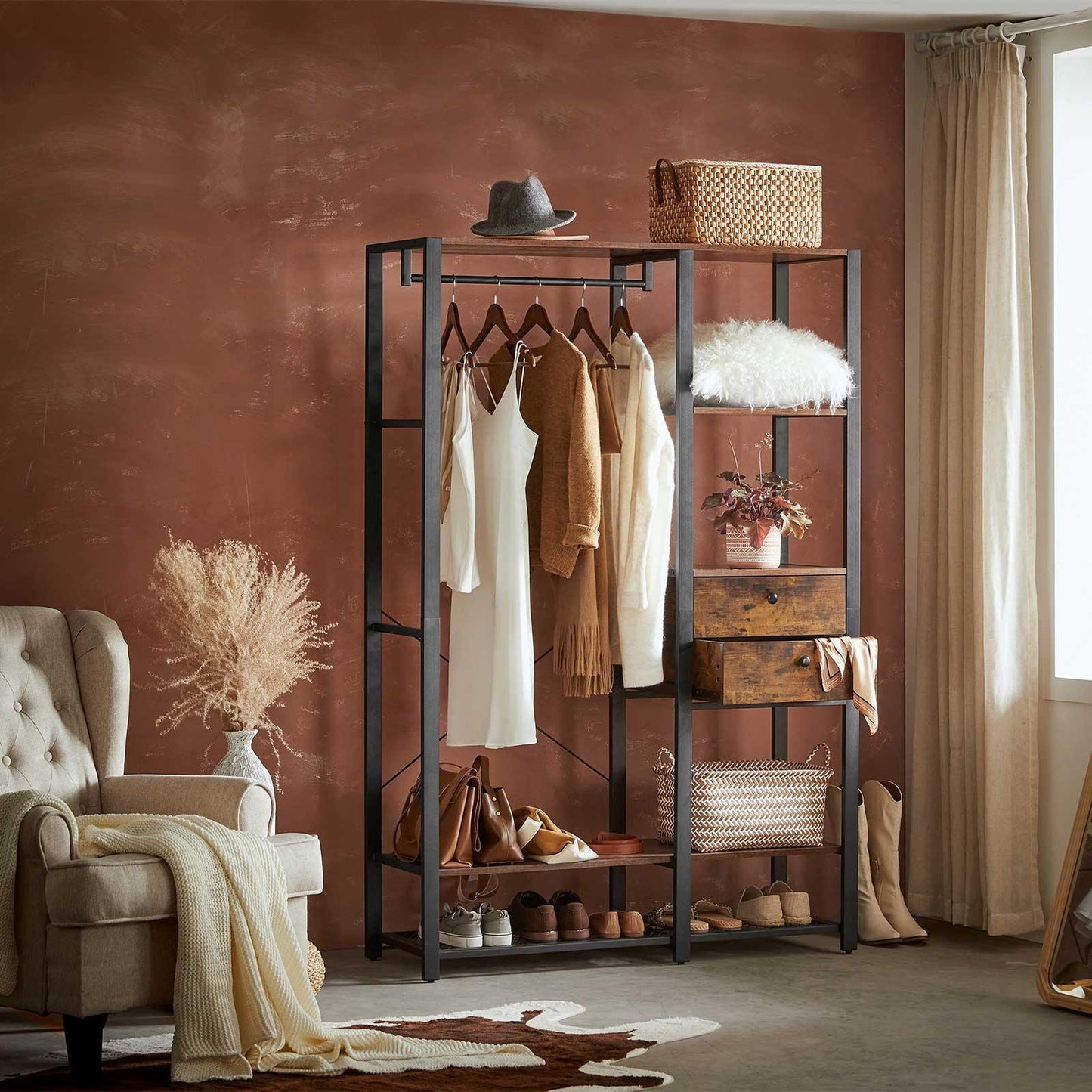 Industrial Closet Organizer with Drawers & Shelf FredCo