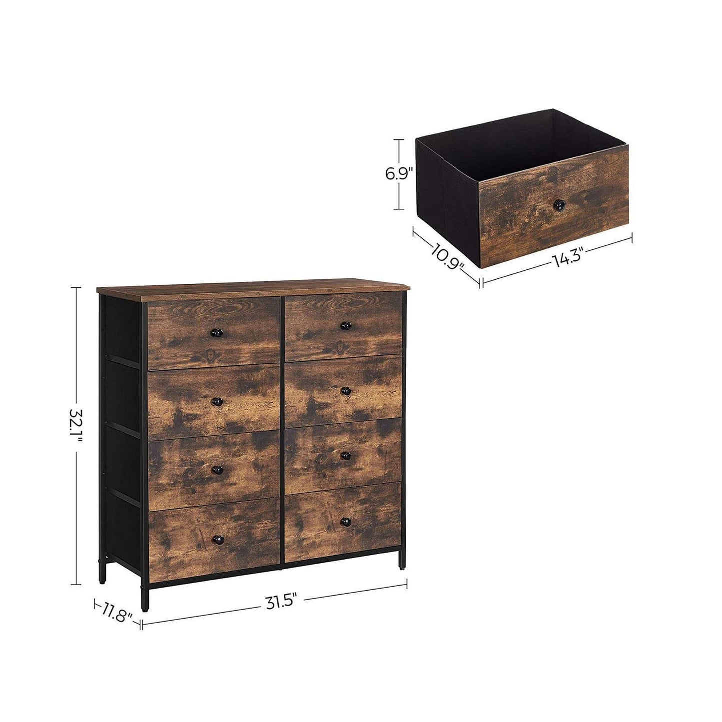 Industrial Dresser Storage Tower Brown 8 Drawer FredCo