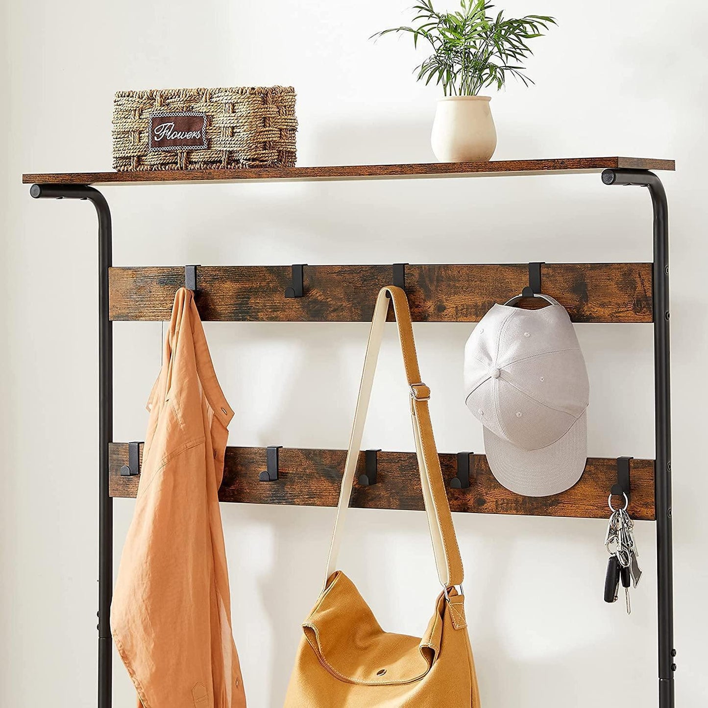 Industrial Free Standing Coat Rack with Padded Bench FredCo