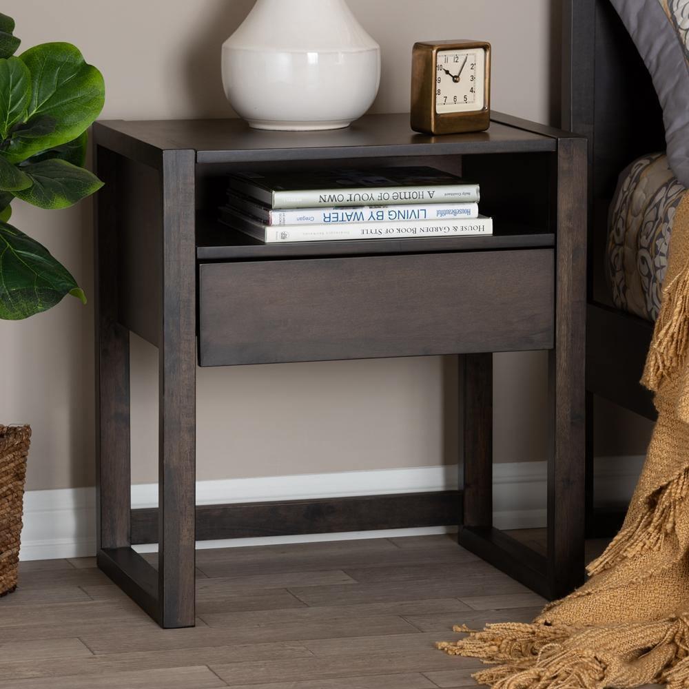 Inicio Modern and Contemporary Ash Brown Finished 1-Drawer Wood Nightstand FredCo