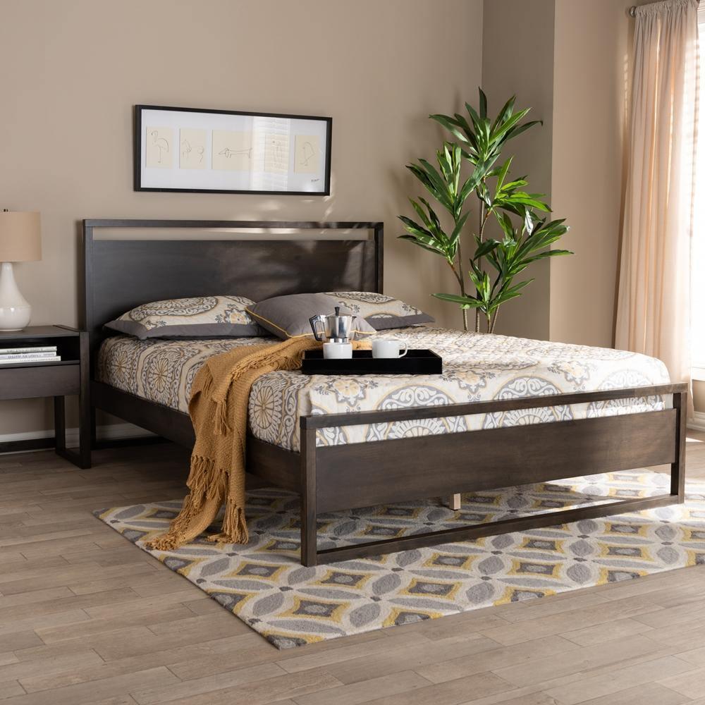 Inicio Modern and Contemporary Charcoal Brown Finished Wood Queen Size Platform Bed FredCo