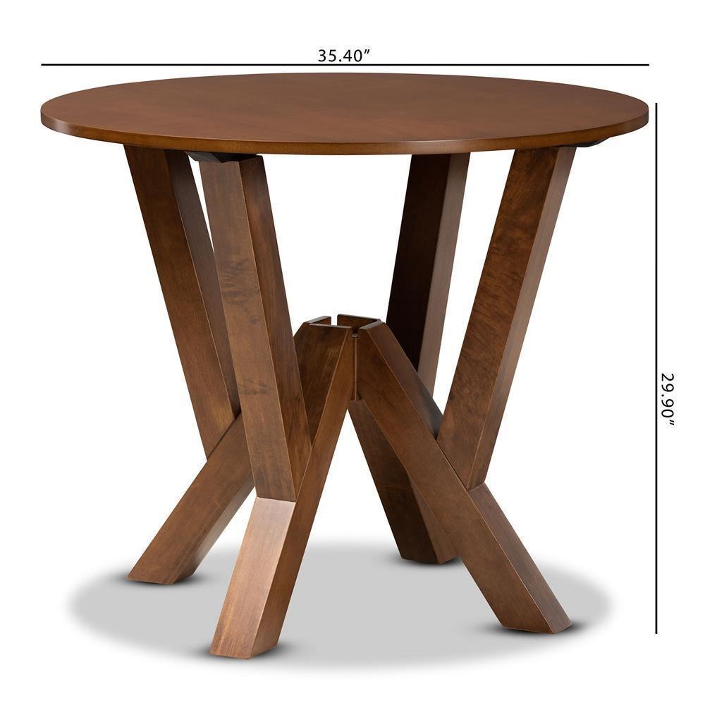 Irene Modern and Contemporary Walnut Brown Finished 35-Inch-Wide Round Wood Dining Table FredCo
