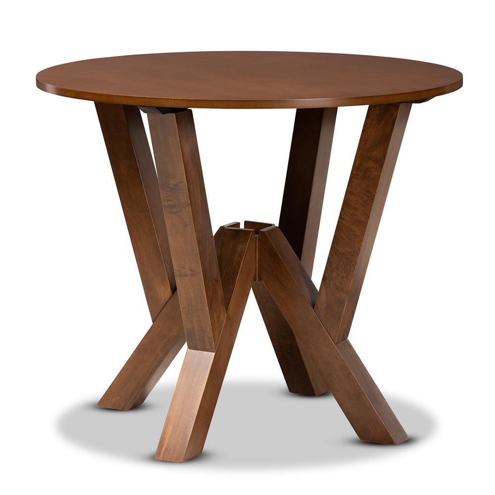 Irene Modern and Contemporary Walnut Brown Finished 35-Inch-Wide Round Wood Dining Table FredCo