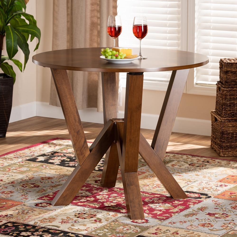 Irene Modern and Contemporary Walnut Brown Finished 35-Inch-Wide Round Wood Dining Table FredCo