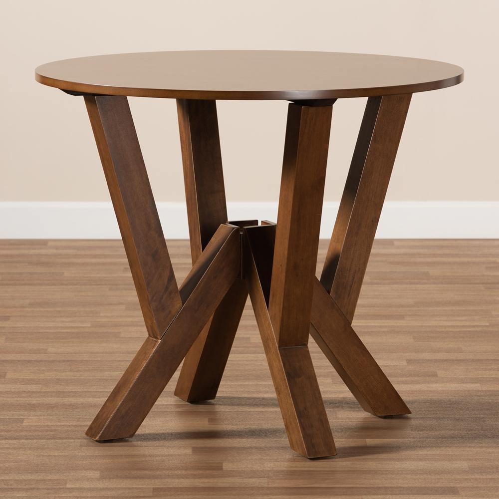 Irene Modern and Contemporary Walnut Brown Finished 35-Inch-Wide Round Wood Dining Table FredCo