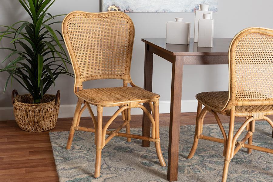 Irene Modern Bohemian Natural Rattan Dining Chair FredCo