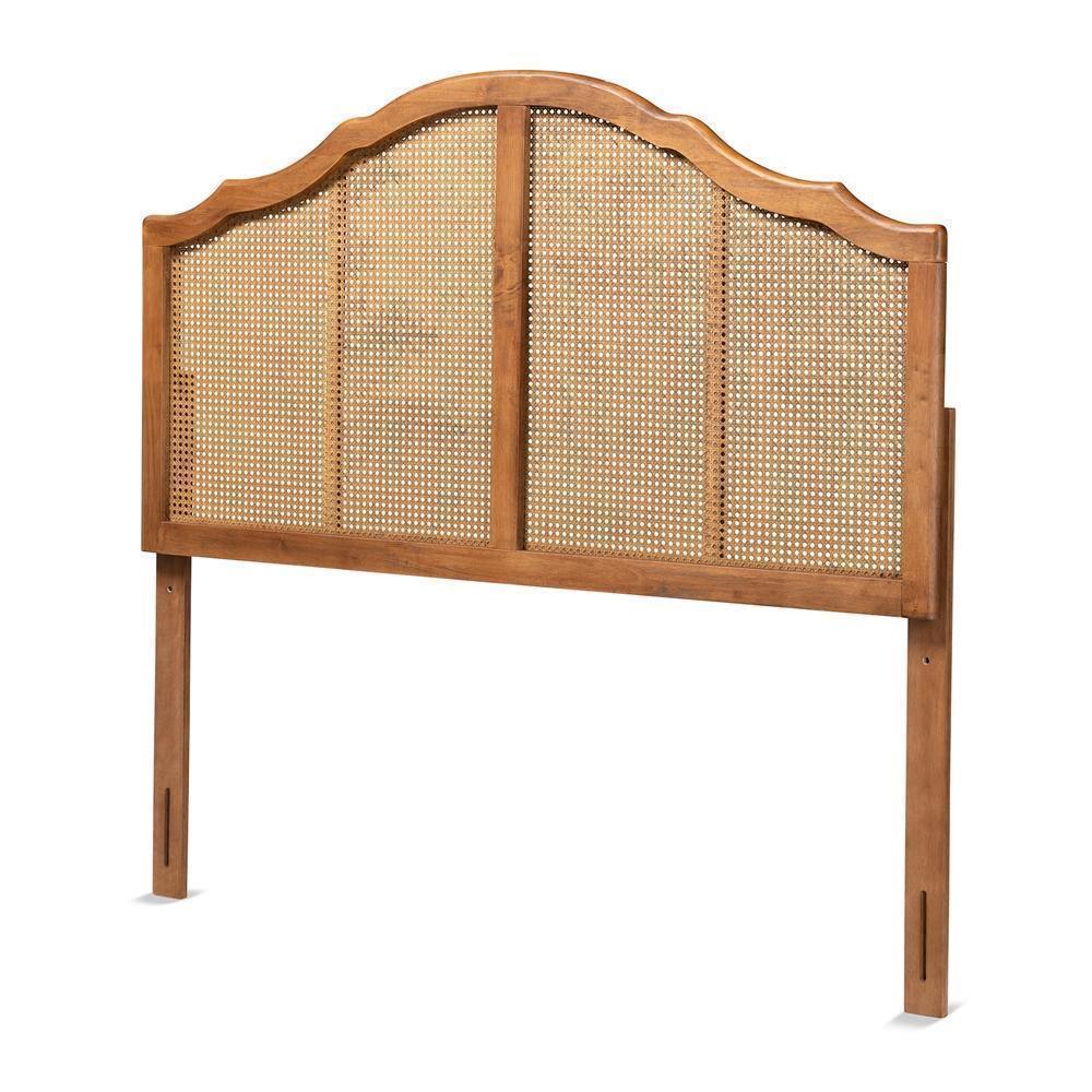 Iris Vintage Classic and Traditional Ash Walnut Finished Wood and Synthetic Rattan Queen Size Arched Headboard FredCo