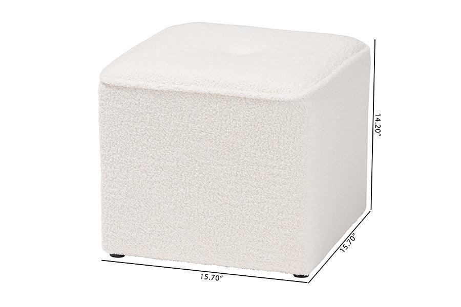 Isaiah Modern and Contemporary Ivory Boucle Upholstered Ottoman FredCo