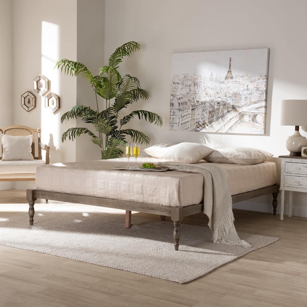 Iseline Modern and Contemporary Antique Grey Finished Wood Queen Size Platform Bed Frame FredCo