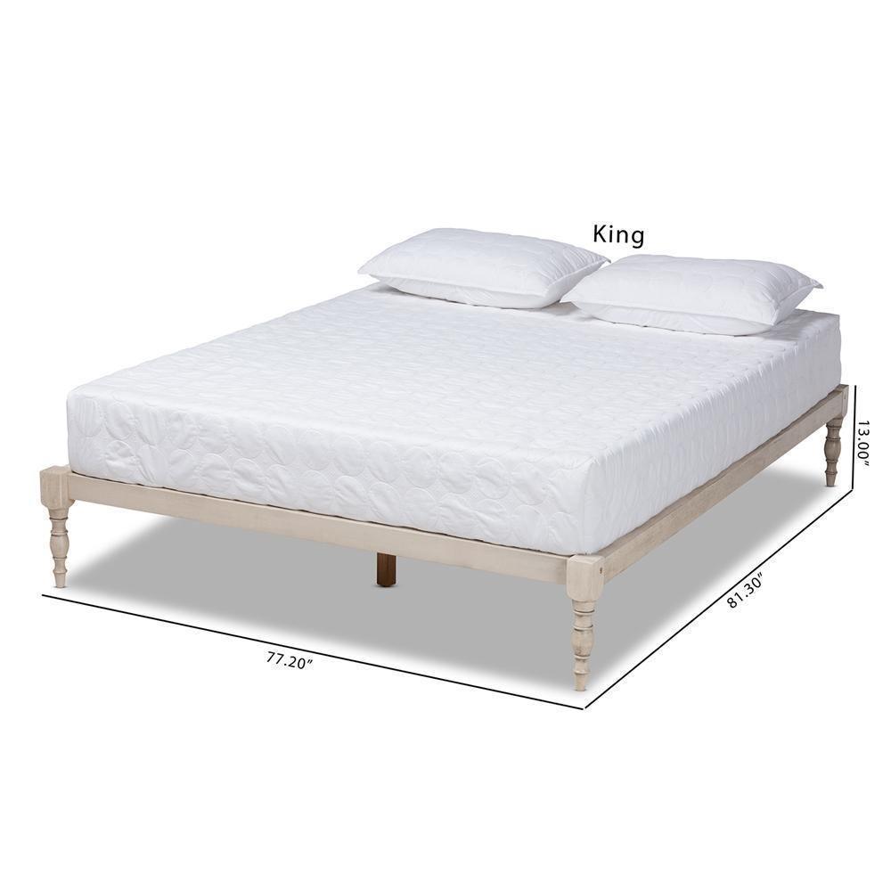 Iseline Modern and Contemporary Antique White Finished Wood King Size Platform Bed Frame FredCo