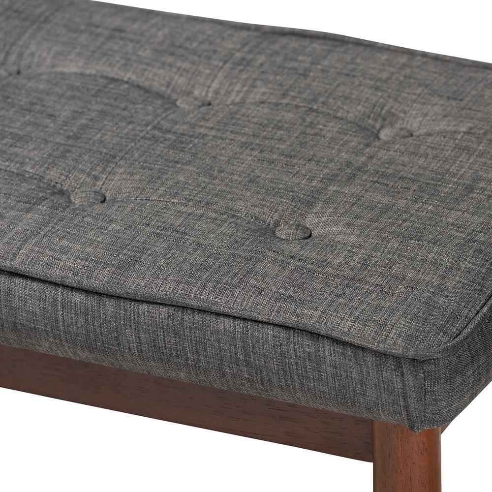 Itami Mid-Century Modern Dark Grey Fabric Upholstered Medium Oak Finished Wood Dining Bench FredCo