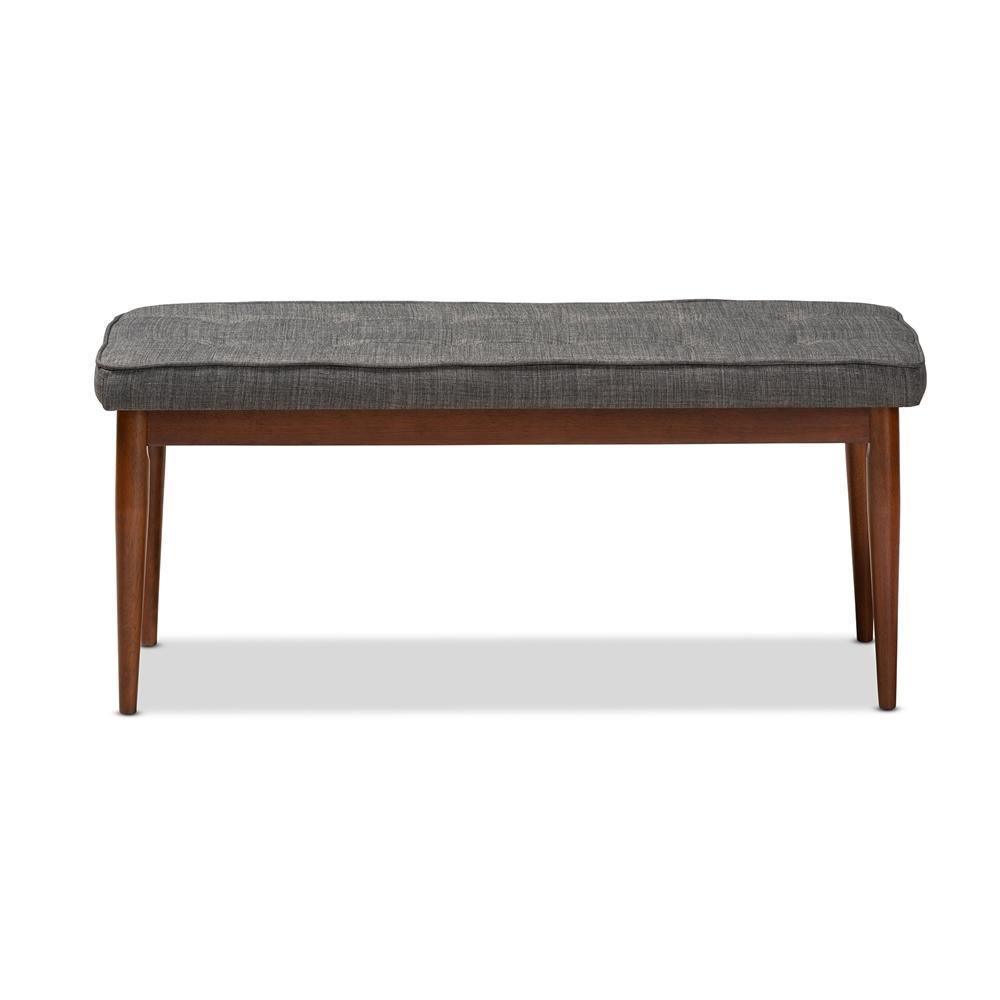 Itami Mid-Century Modern Dark Grey Fabric Upholstered Medium Oak Finished Wood Dining Bench FredCo