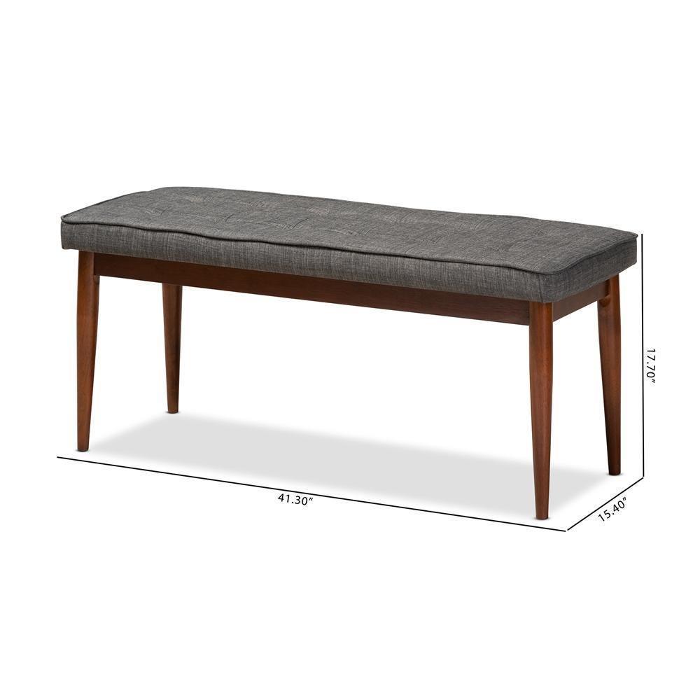 Itami Mid-Century Modern Dark Grey Fabric Upholstered Medium Oak Finished Wood Dining Bench FredCo