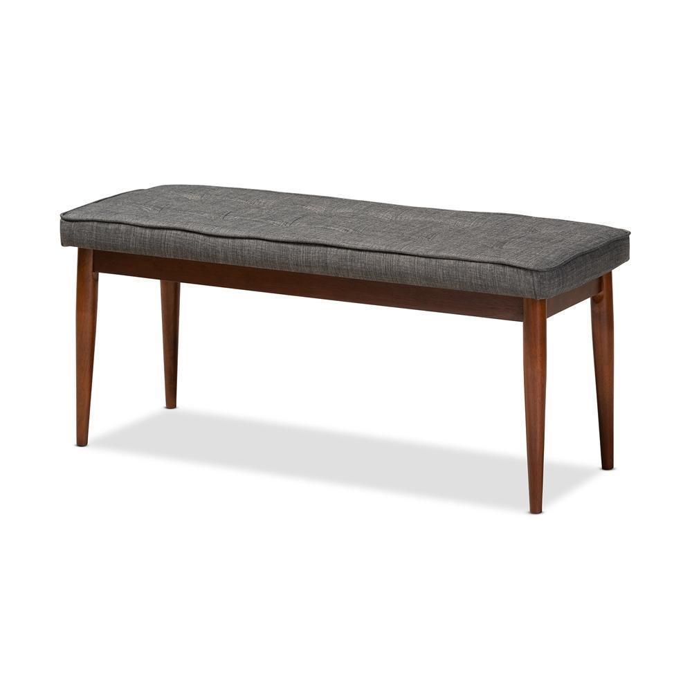 Itami Mid-Century Modern Dark Grey Fabric Upholstered Medium Oak Finished Wood Dining Bench FredCo
