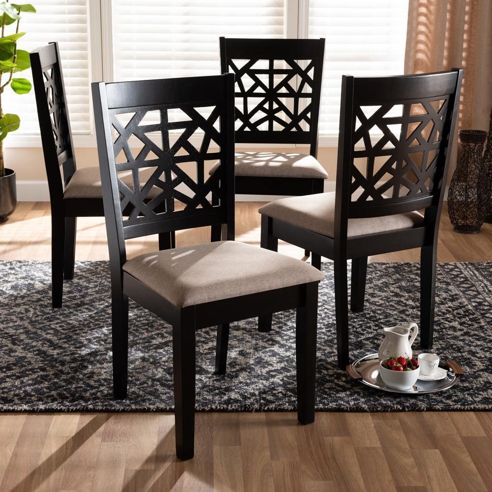 Jackson Modern and Contemporary Sand Fabric Upholstered and Espresso Brown Finished Wood 4-Piece Dining Chair Set FredCo