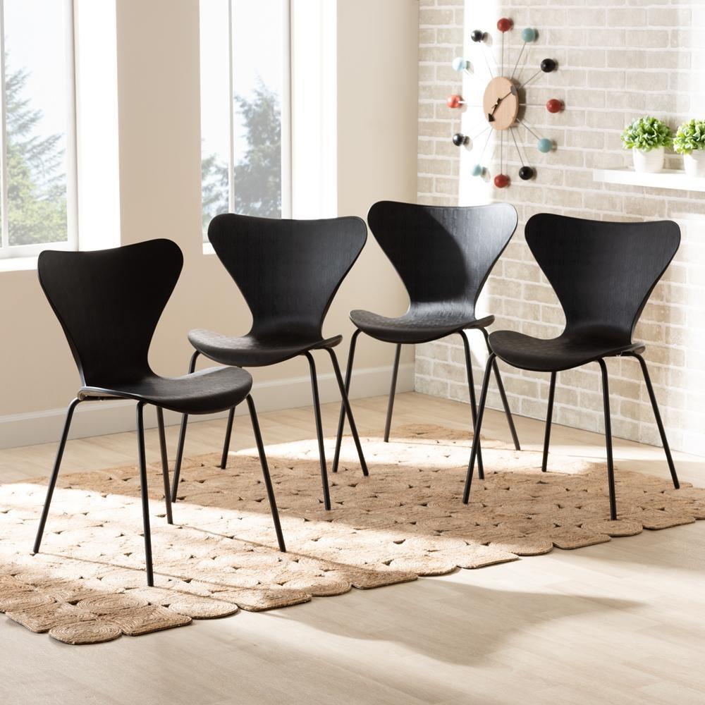 Jaden Modern and Contemporary Black Plastic and Black Metal 4-Piece Dining Chair Set FredCo