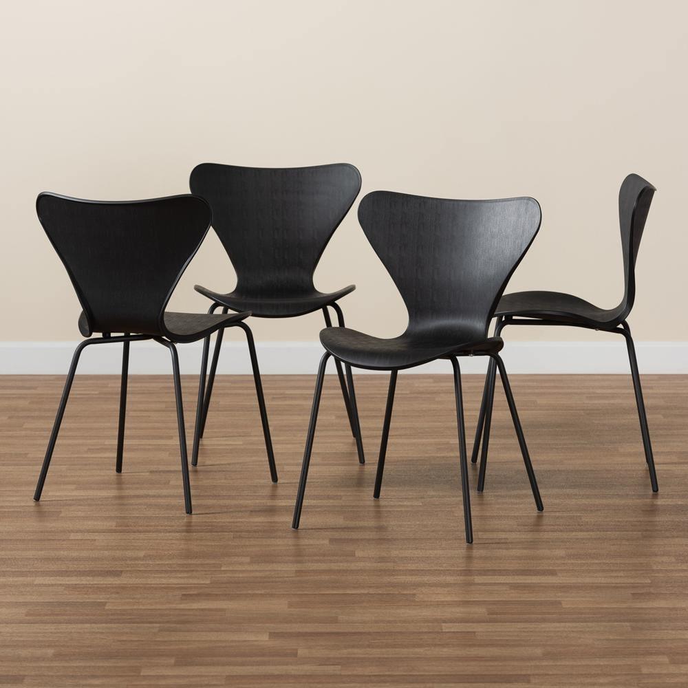Jaden Modern and Contemporary Black Plastic and Black Metal 4-Piece Dining Chair Set FredCo