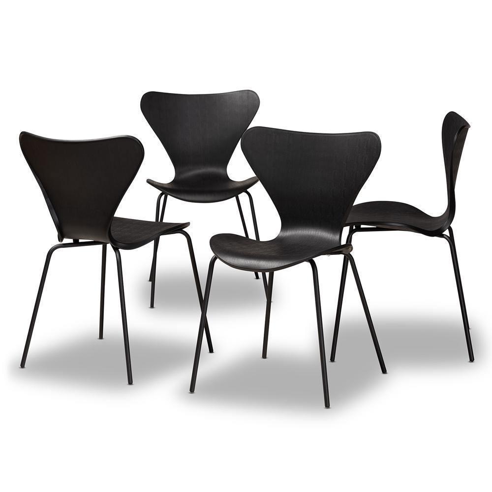 Jaden Modern and Contemporary Black Plastic and Black Metal 4-Piece Dining Chair Set FredCo