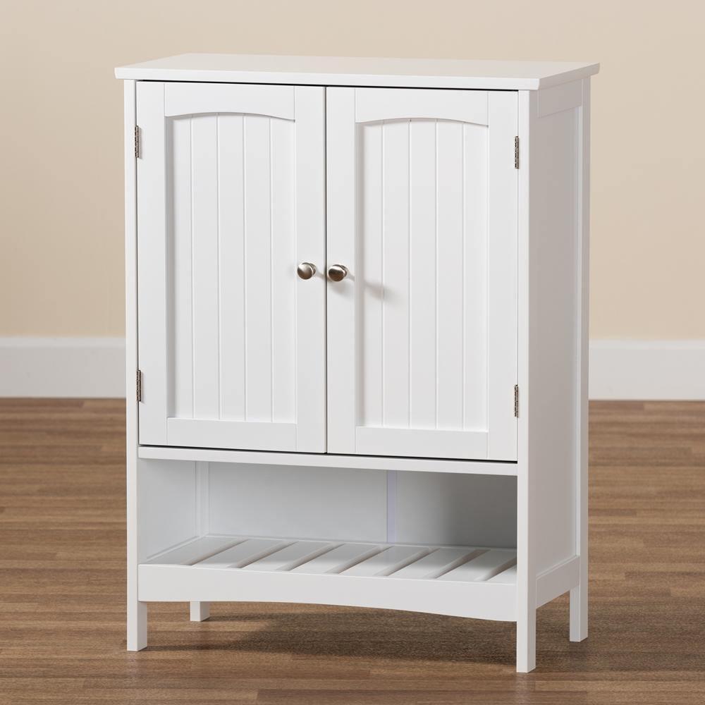 Jaela Modern and Contemporary White Finished Wood 2-Door Bathroom Storage Cabinet FredCo