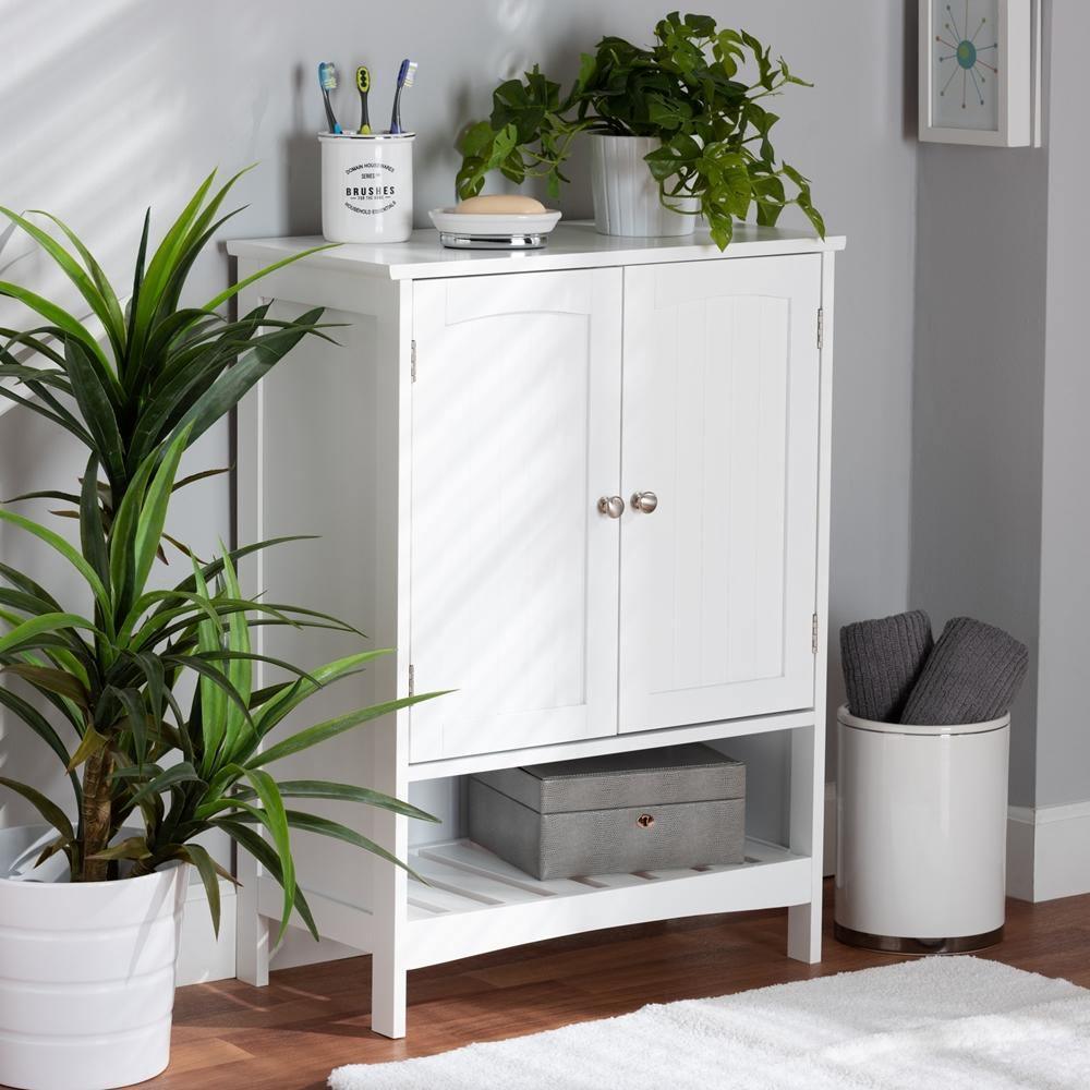Jaela Modern and Contemporary White Finished Wood 2-Door Bathroom Storage Cabinet FredCo