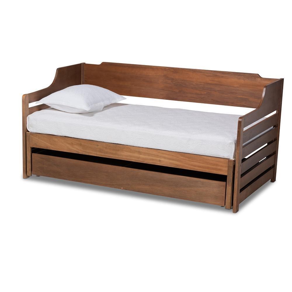 Jameson Modern and Transitional Walnut Brown Finished Expandable Twin Size to King Size Daybed with Storage Drawer FredCo