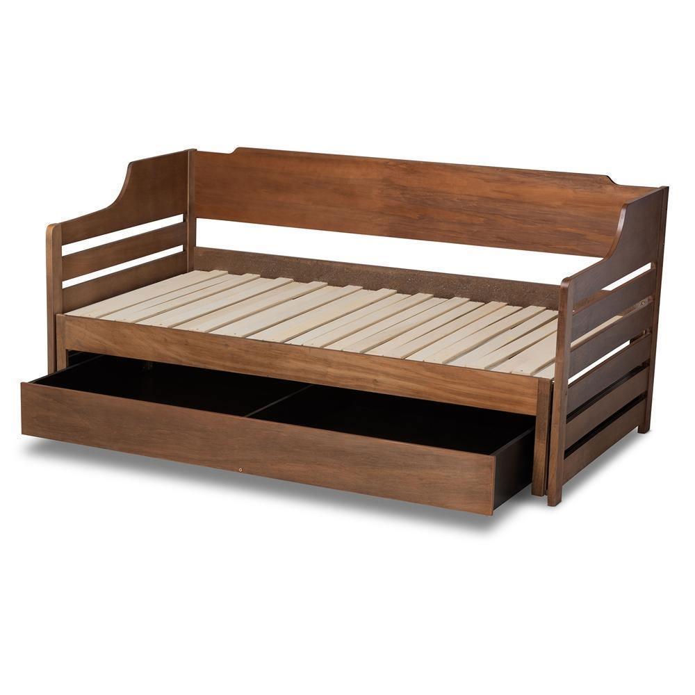 Jameson Modern and Transitional Walnut Brown Finished Expandable Twin Size to King Size Daybed with Storage Drawer FredCo