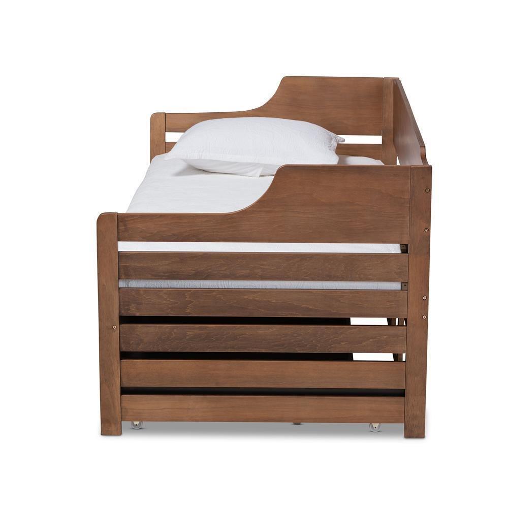Jameson Modern and Transitional Walnut Brown Finished Expandable Twin Size to King Size Daybed with Storage Drawer FredCo